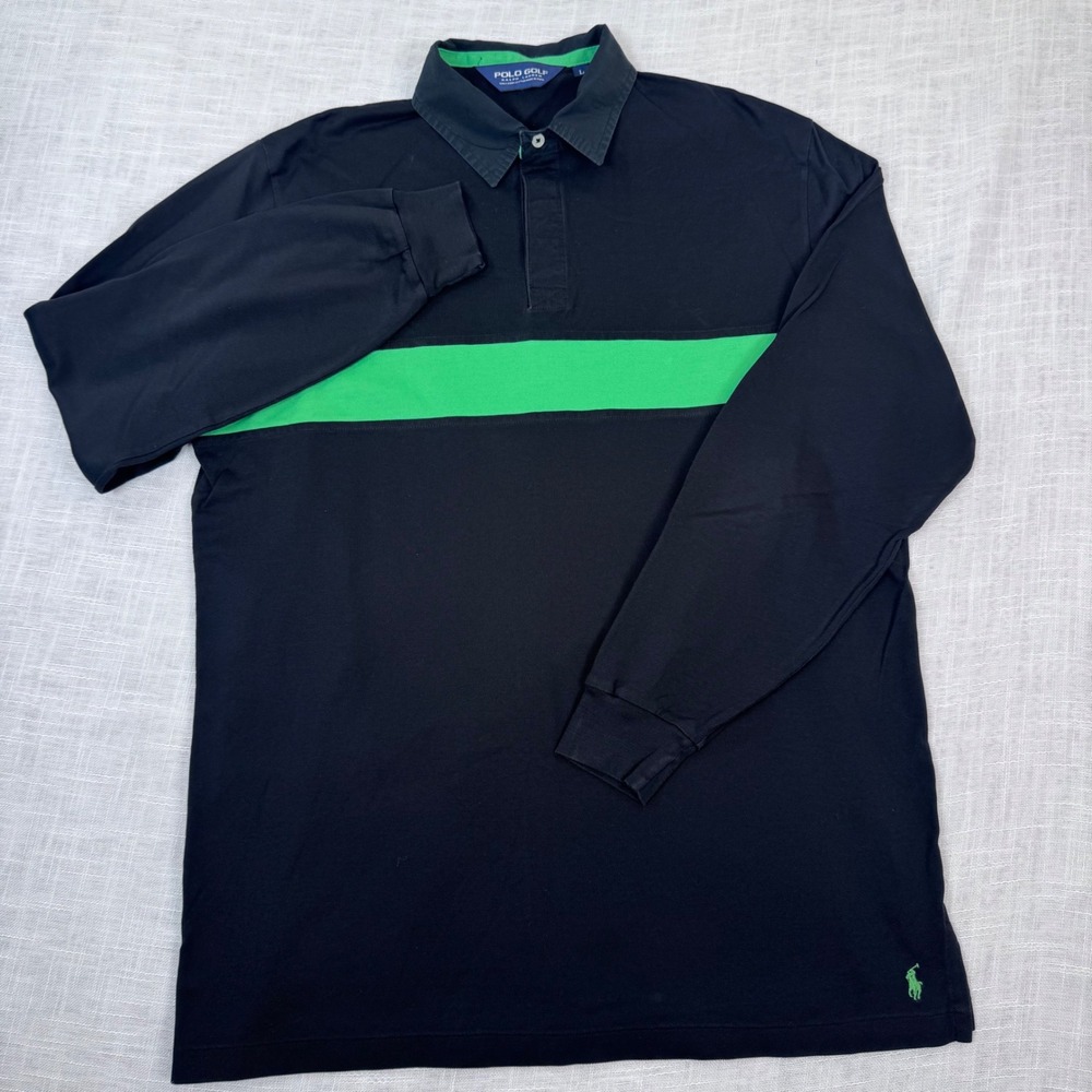 Polo Golf Ralph Lauren Long Sleeve Polo Men L Black Stripe Athleisure Preppy